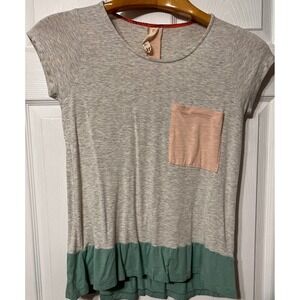 Laila & Savannah Womens XS Heather Grey Colorblock Ruffle Hem Pocket Tee Shirt